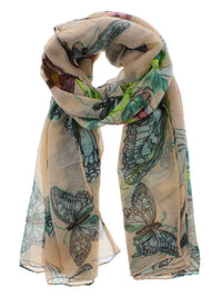Large Butterfly & Flowers Printed Scarves