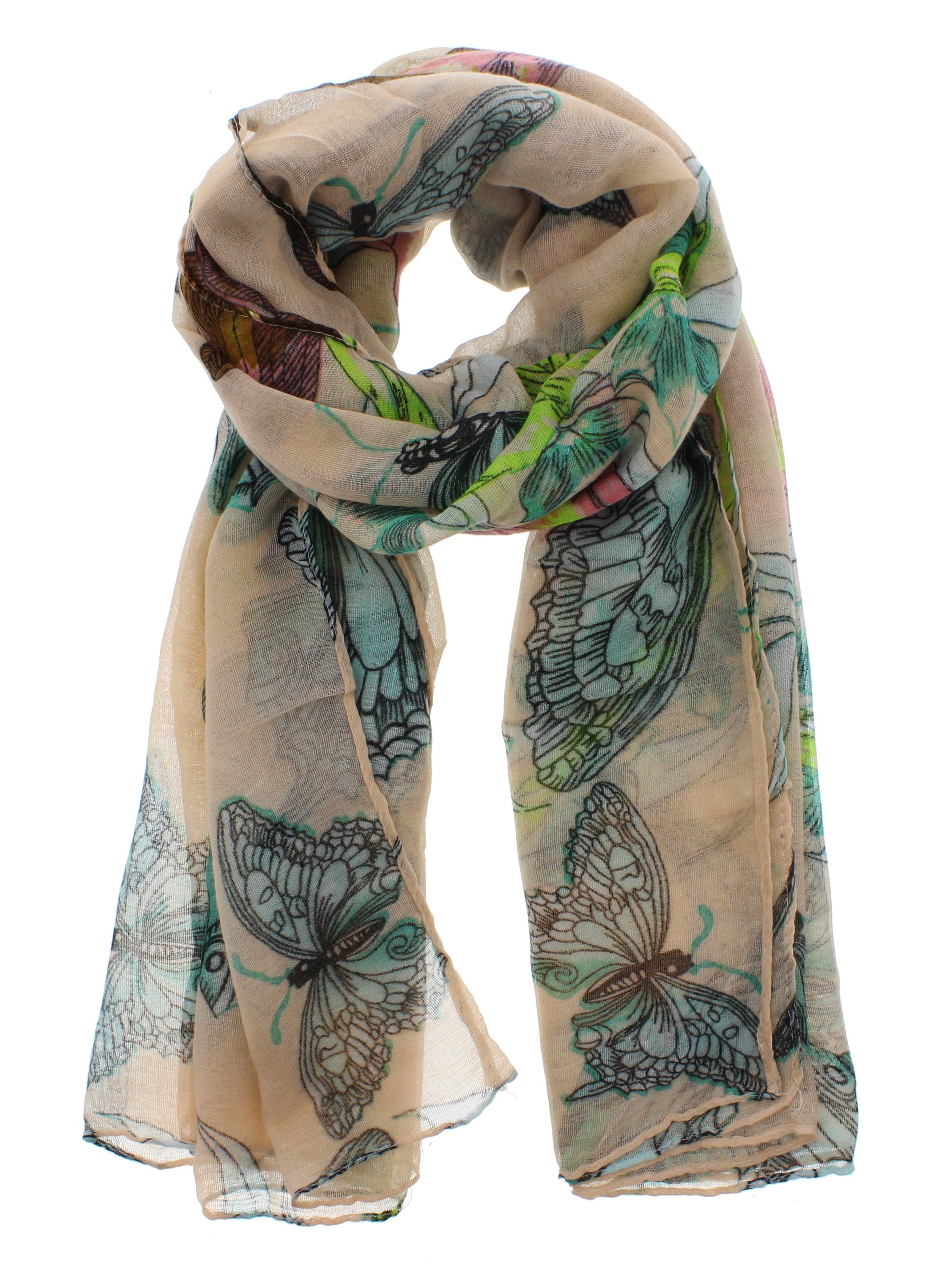 Large Butterfly & Flowers Printed Scarves