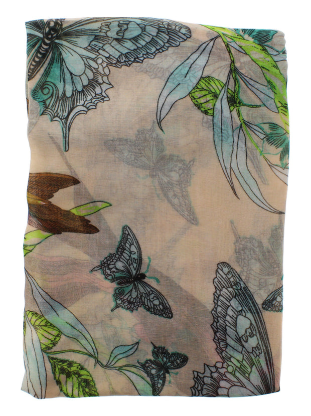 Large Butterfly & Flowers Scarf