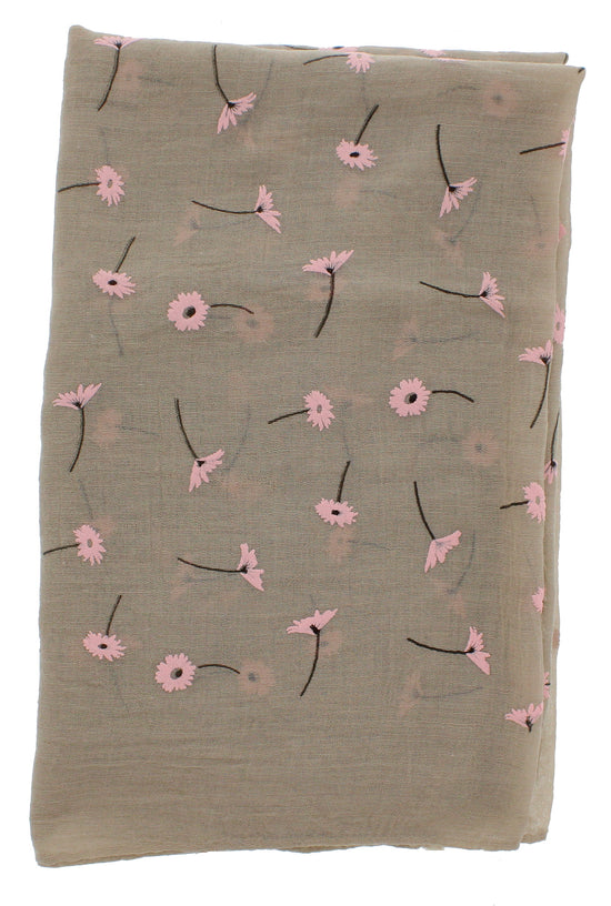 Beige Little Flower Printed Scarf
