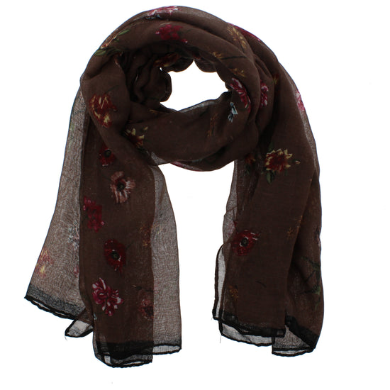 Chocolate Brown Floral Printed Scarf