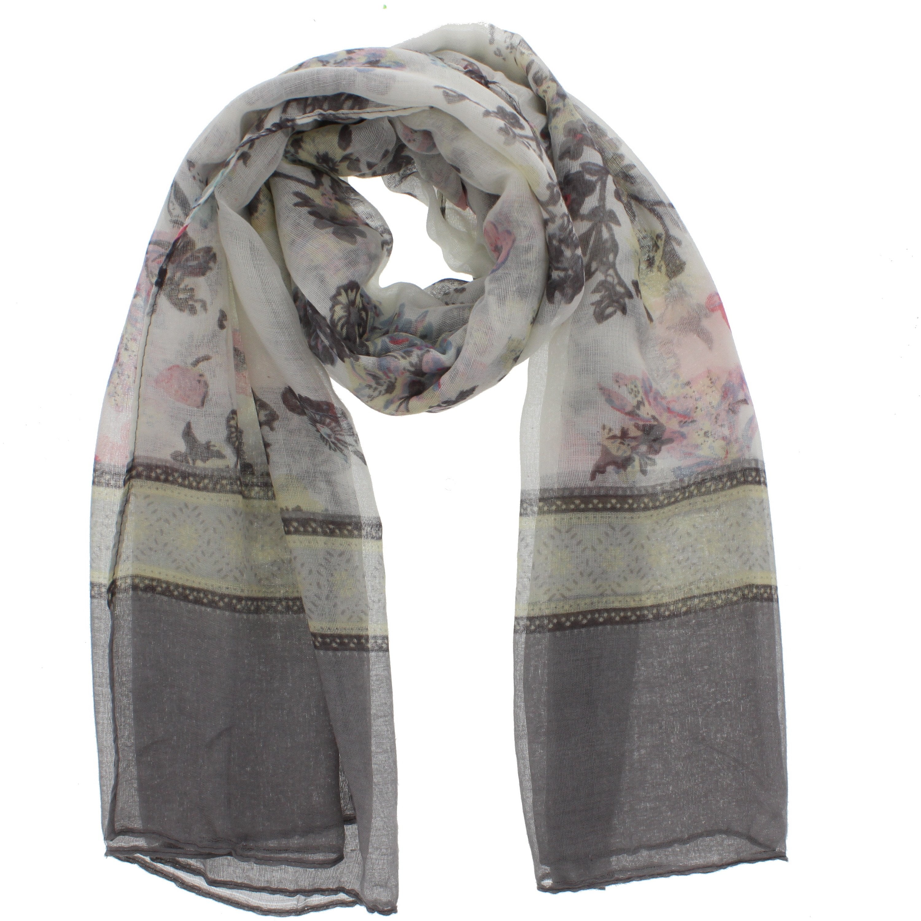 Floral Printed Scarves with Border