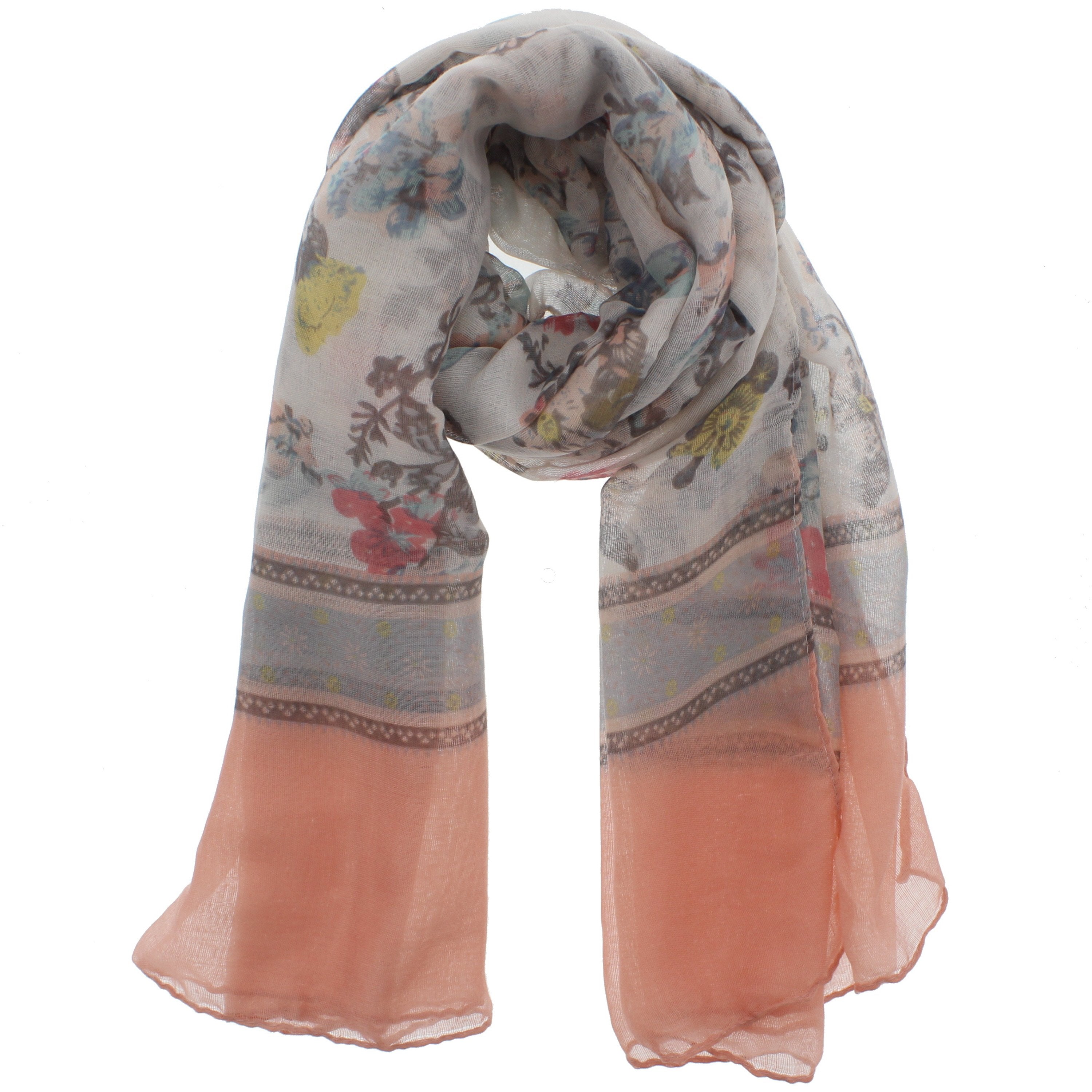Floral Printed Scarves with Border