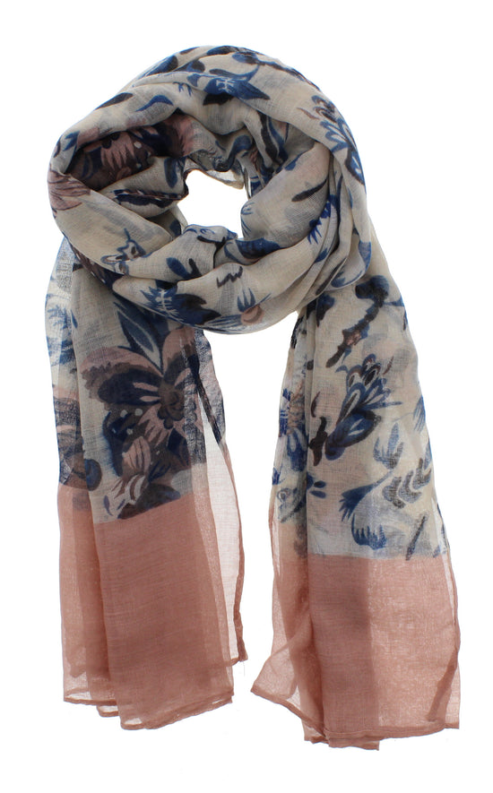 Floral Printed Scarf with Border