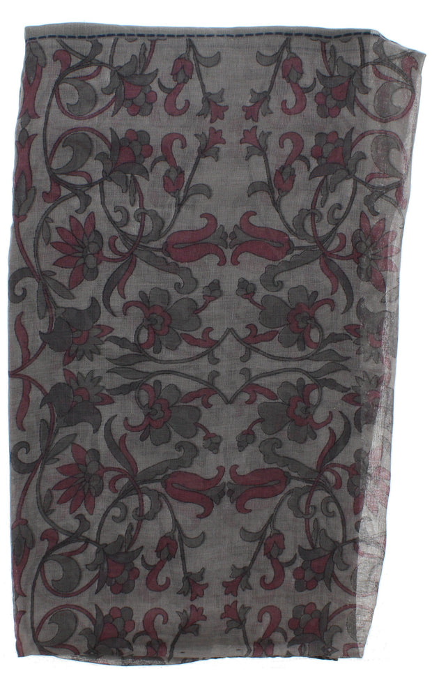Patterned & Floral Print Scarf with Border