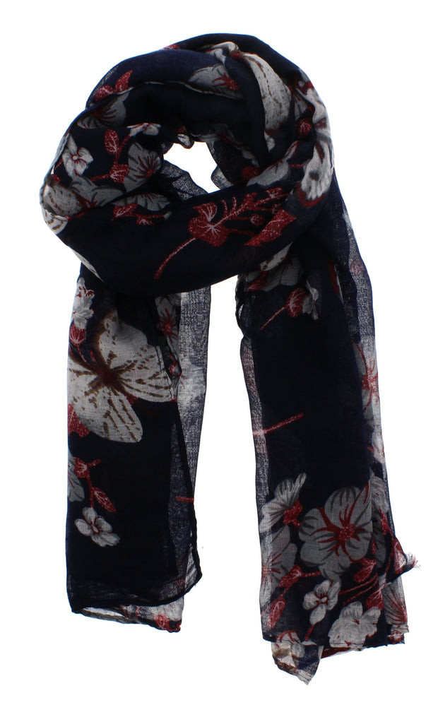 Butterflies & Floral Print Scarf with Border