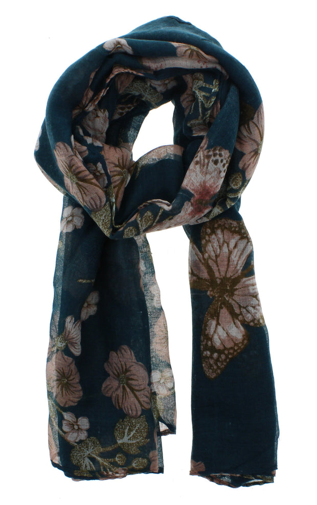 Butterflies & Floral Print Scarf with Border