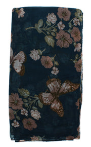 Butterflies & Floral Print Scarf with Border