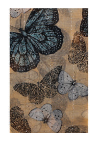 Large Butterfly Printed Scarf with Sequin Trail