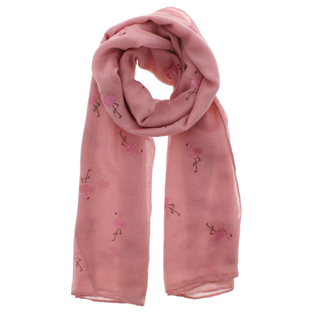Scarf with Glitter Flamingoes
