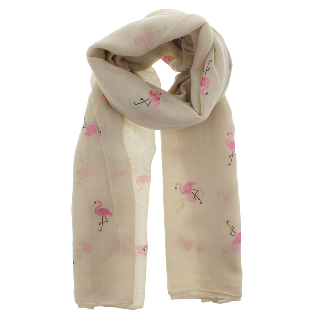 Scarf with Glitter Flamingoes