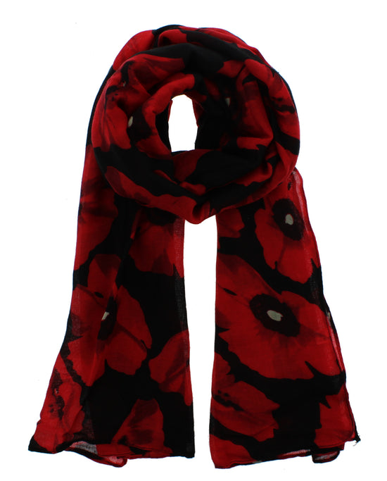 Large Red Poppies Printed Scarves