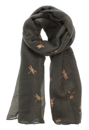 Scarf with Small Gold Foil Dragonfly Print