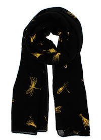 Large Gold Foil Dragonfly Printed Scarves