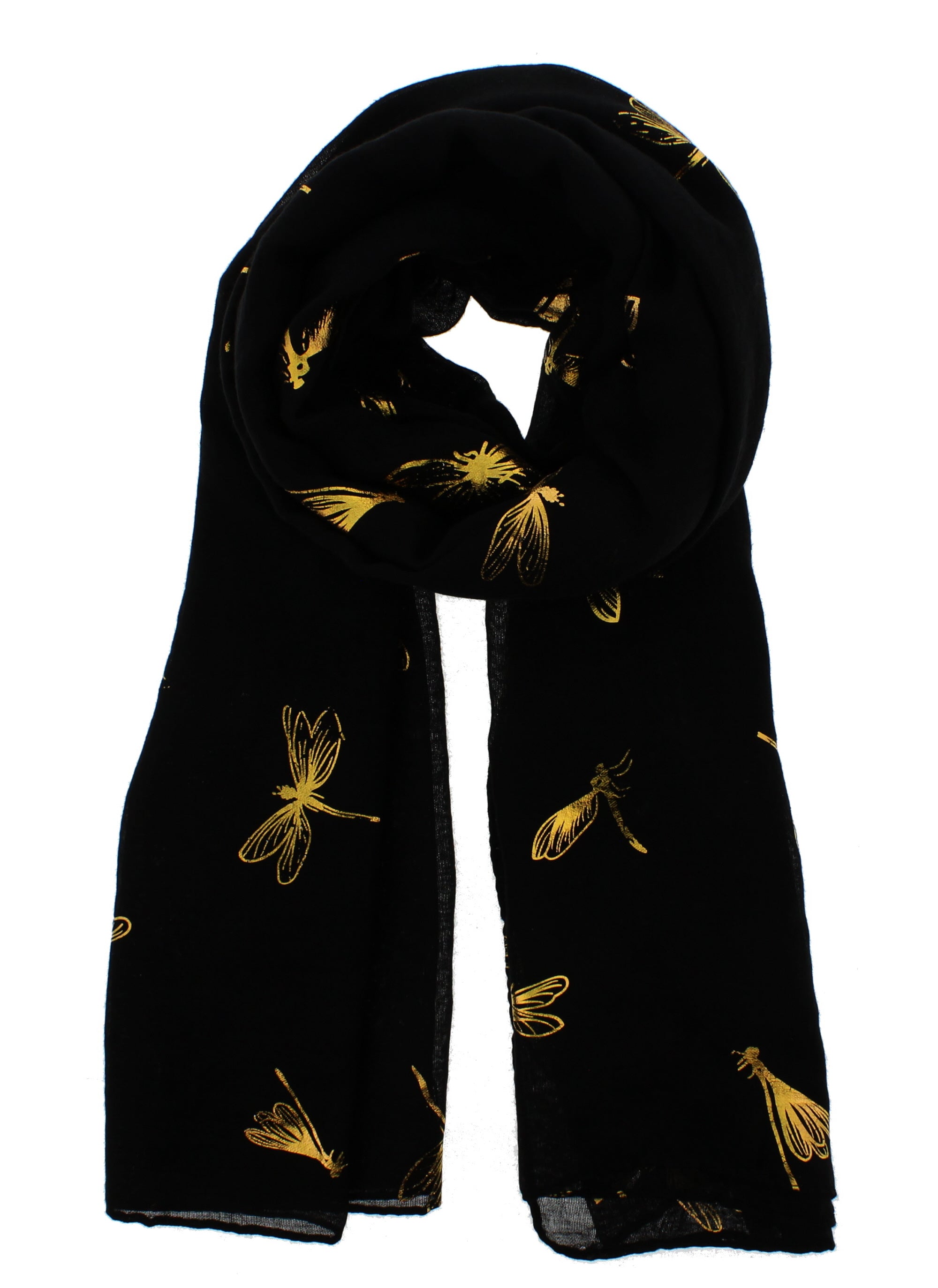Large Gold Foil Dragonfly Printed Scarves