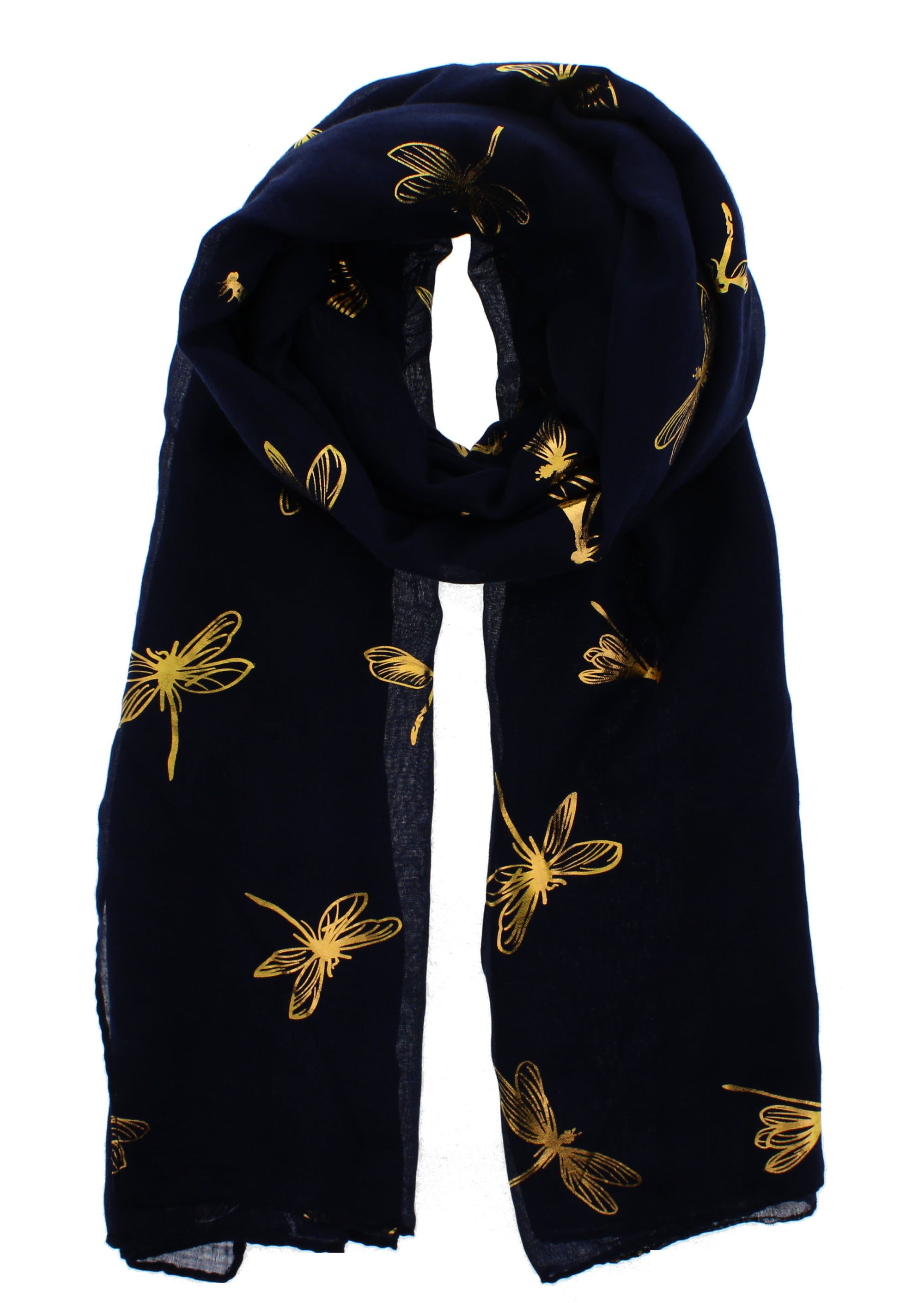 Large Gold Foil Dragonfly Printed Scarves