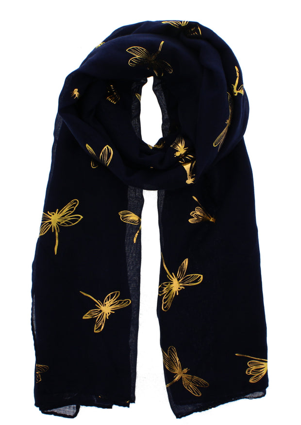 Scarf with Large Gold Foil Dragonfly Print