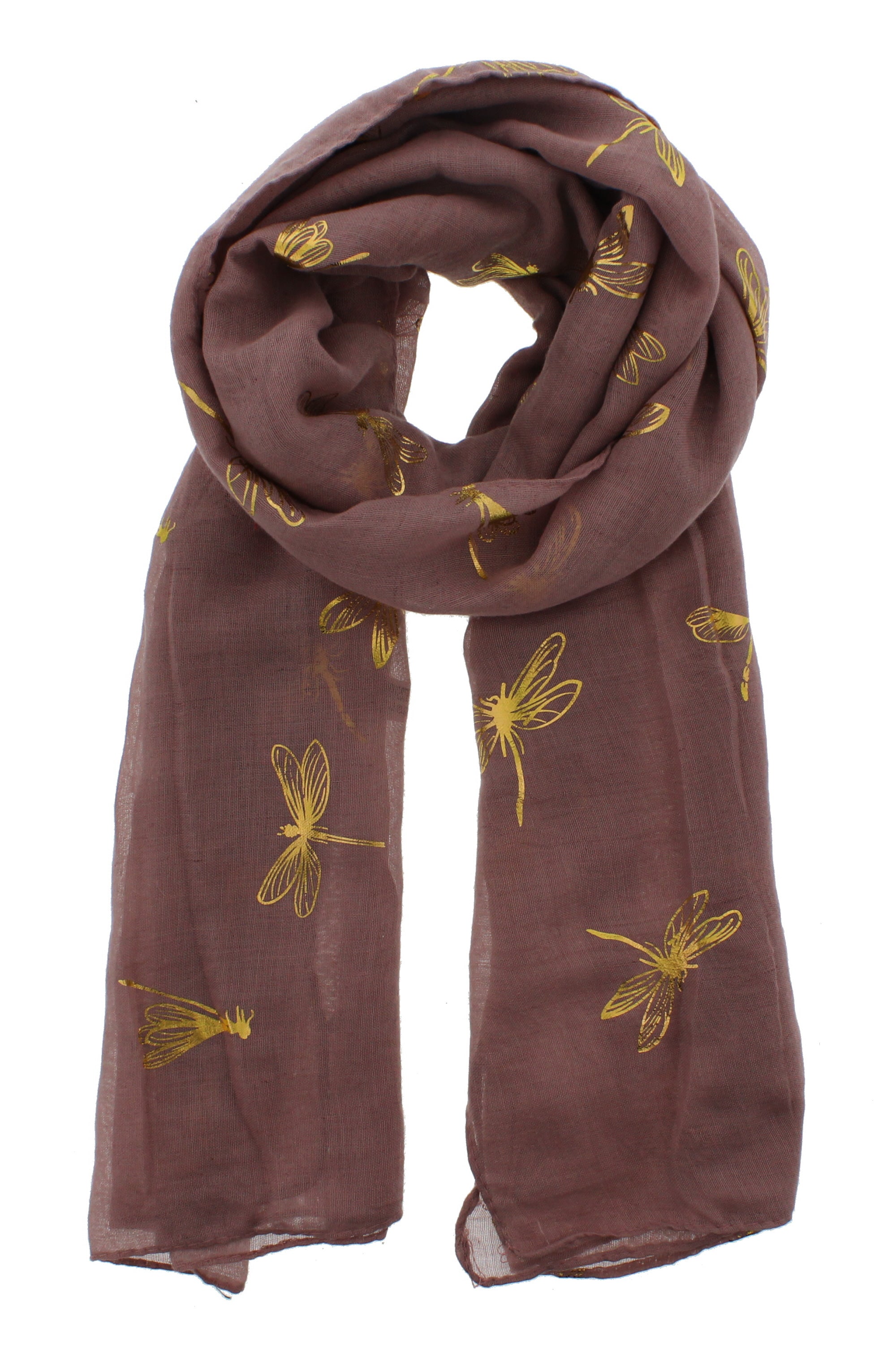 Large Gold Foil Dragonfly Printed Scarves