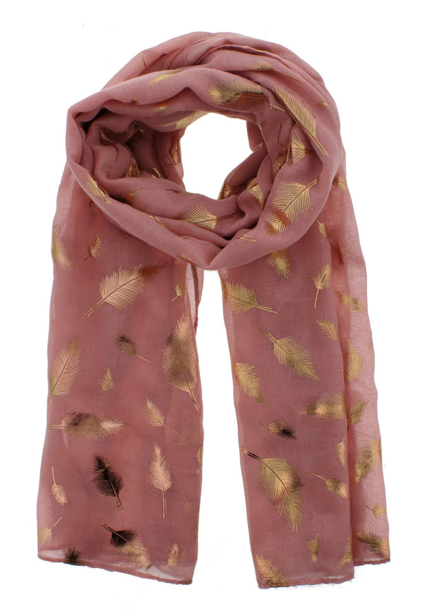 Scarf with Rose Gold Foil Feather Print