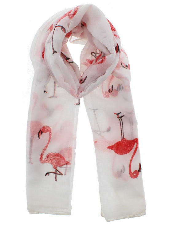 White Large Flamingo Printed Scarf