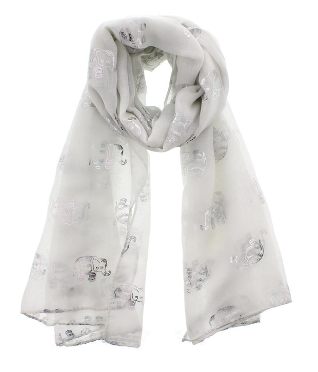 Scarf with Silver Foil Elephants