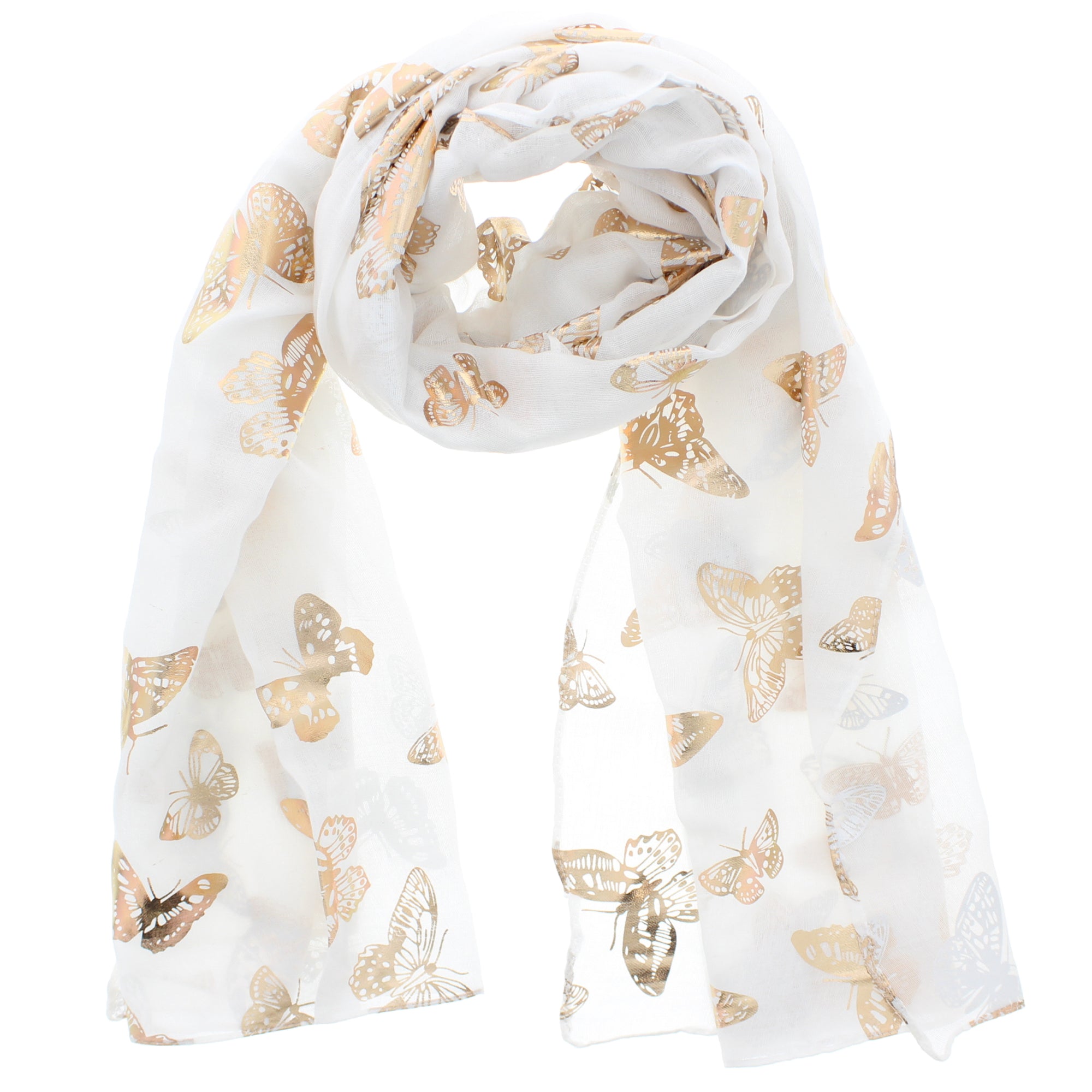 Large Gold Foil Butterflies Scarves