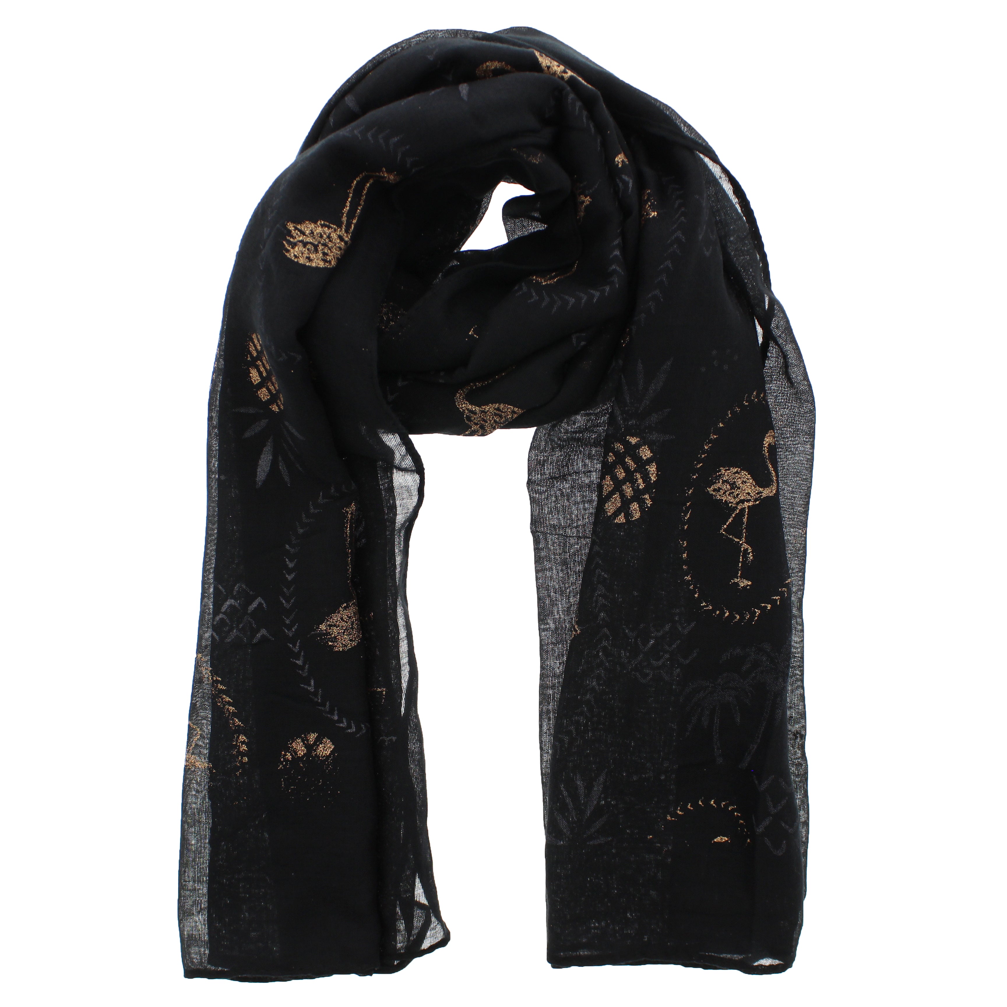 Gold Glitter Flamingos & Pineapples Scarves