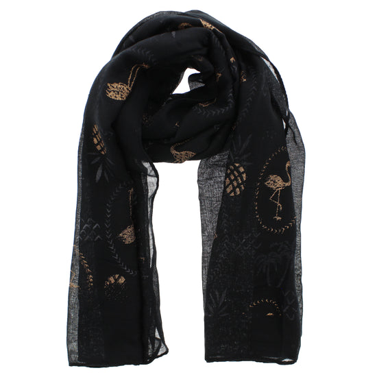 Gold Glitter Flamingos & Pineapples Scarves