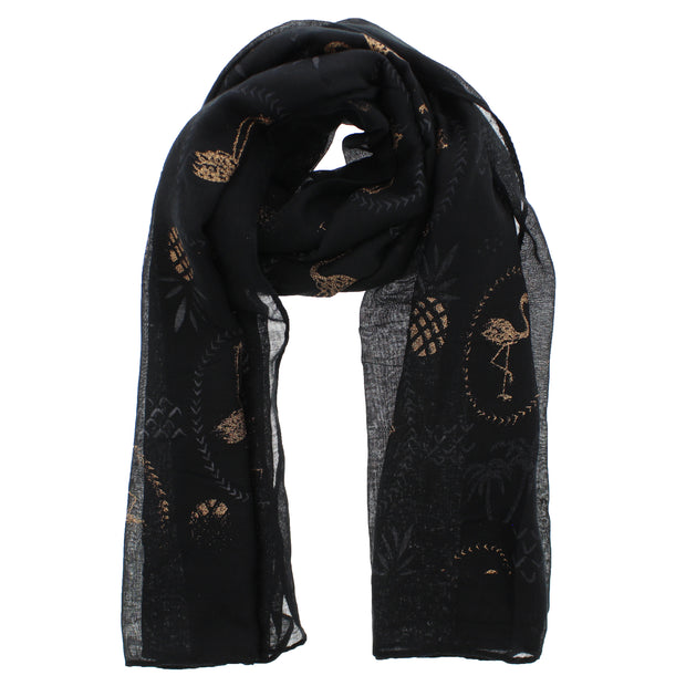 Scarf with Gold Glitter Flamingos & Pineapples