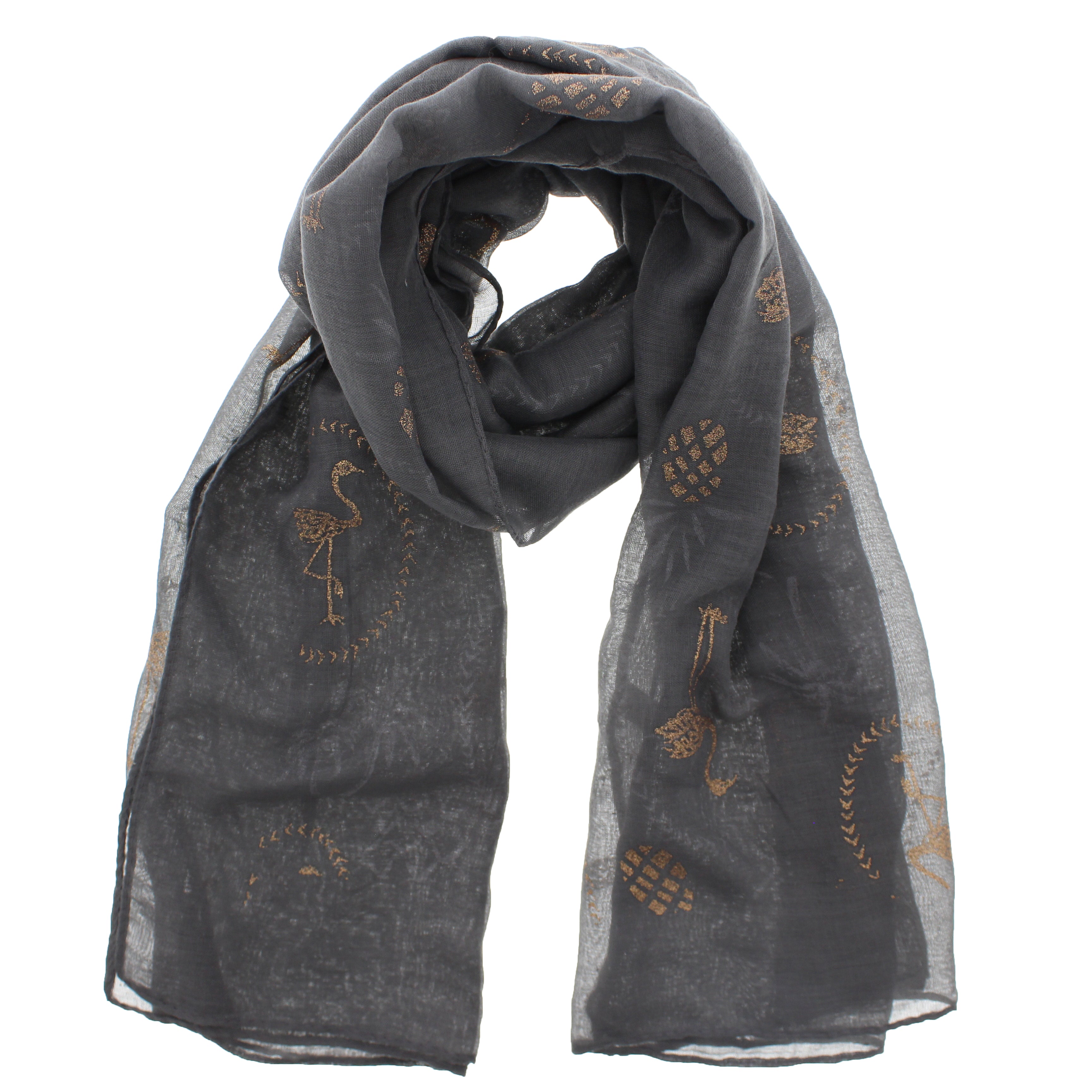 Gold Glitter Flamingos & Pineapples Scarves