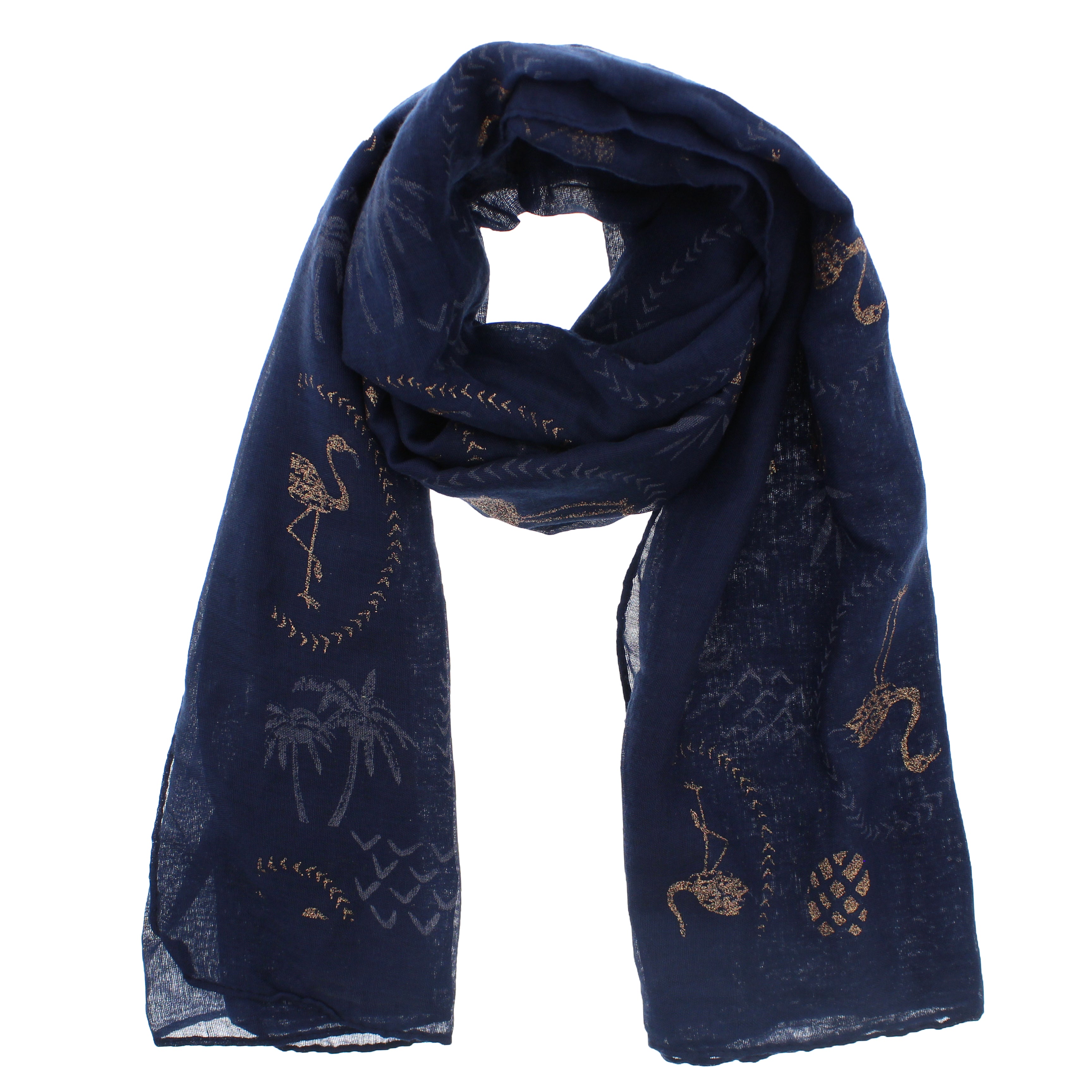 Gold Glitter Flamingos & Pineapples Scarves