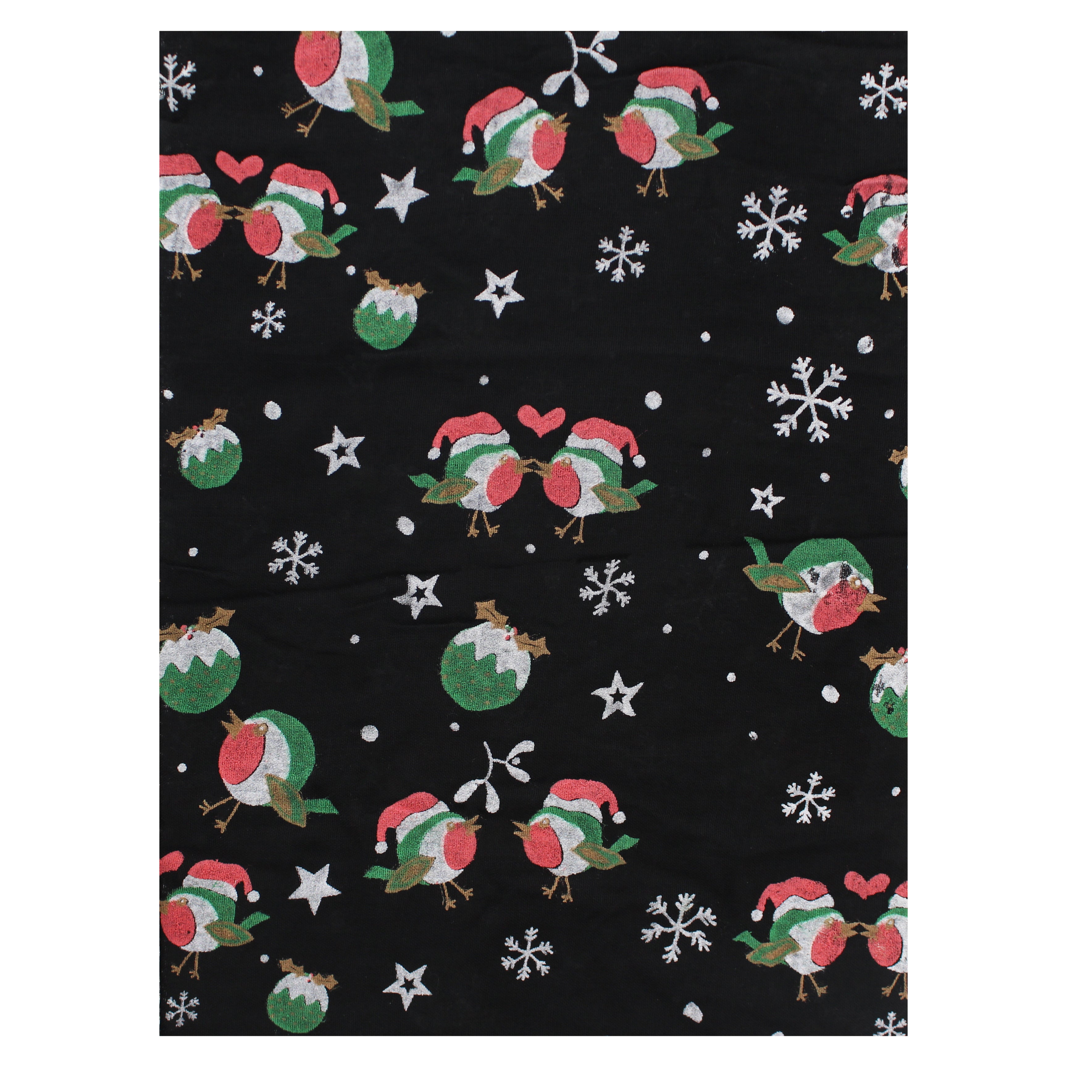 Robins, Stars & Snowflakes Black Printed Scarf