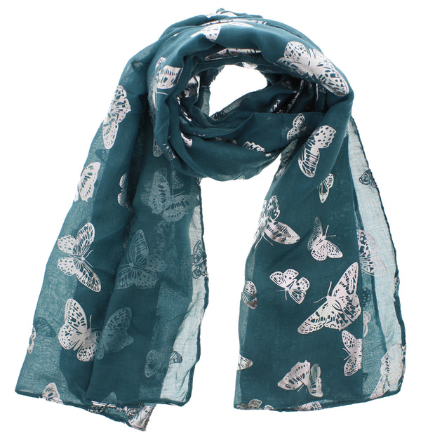 Scarf with Silver Foil Butterflies