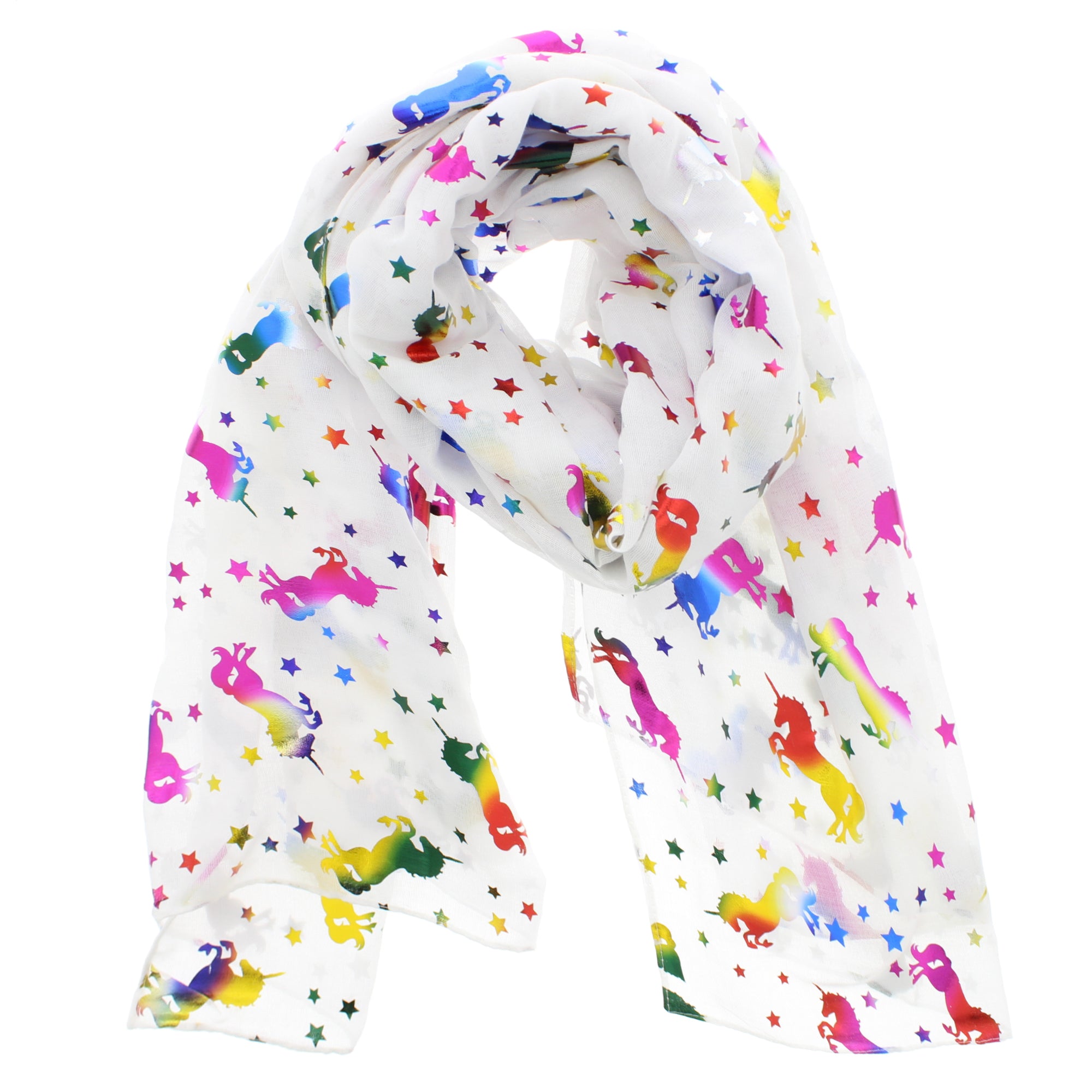 Rainbow Foil Unicorns and Stars Scarves