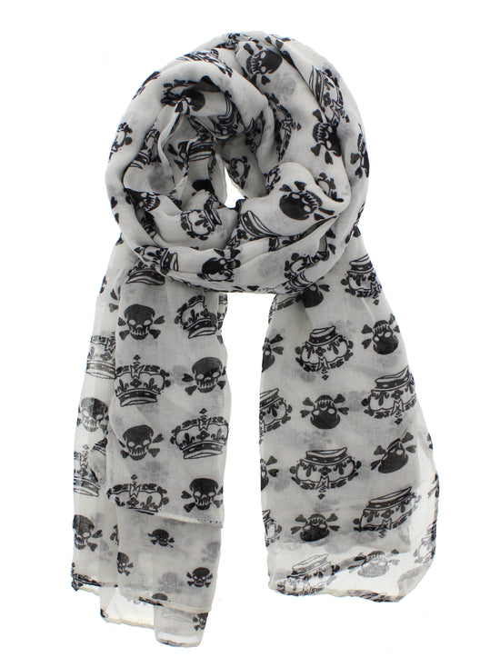 Reversible White Skull & Crown Print Scarf