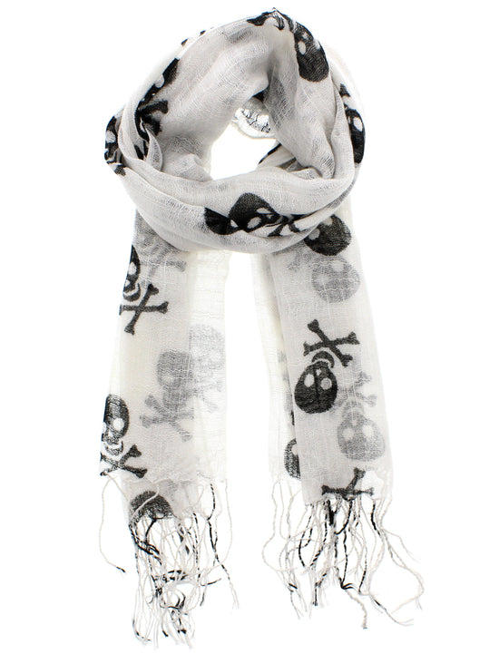 Black Skull & Crossbones Linen Look Scarf