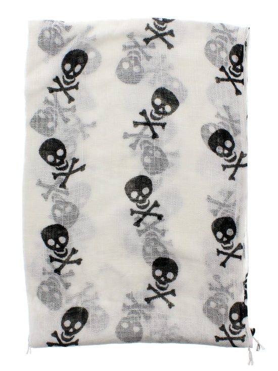 Black Skull & Crossbones Linen Look Scarf