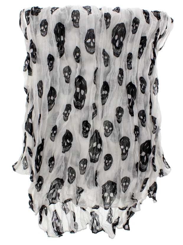 Skinny Wrinkled Skull Print Scarf