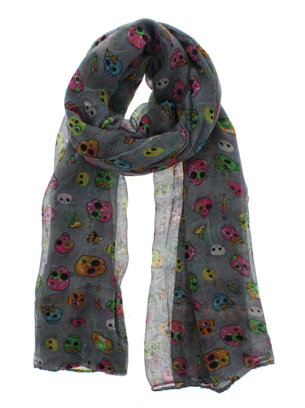 Multicolour Crazy Skull Print Scarf