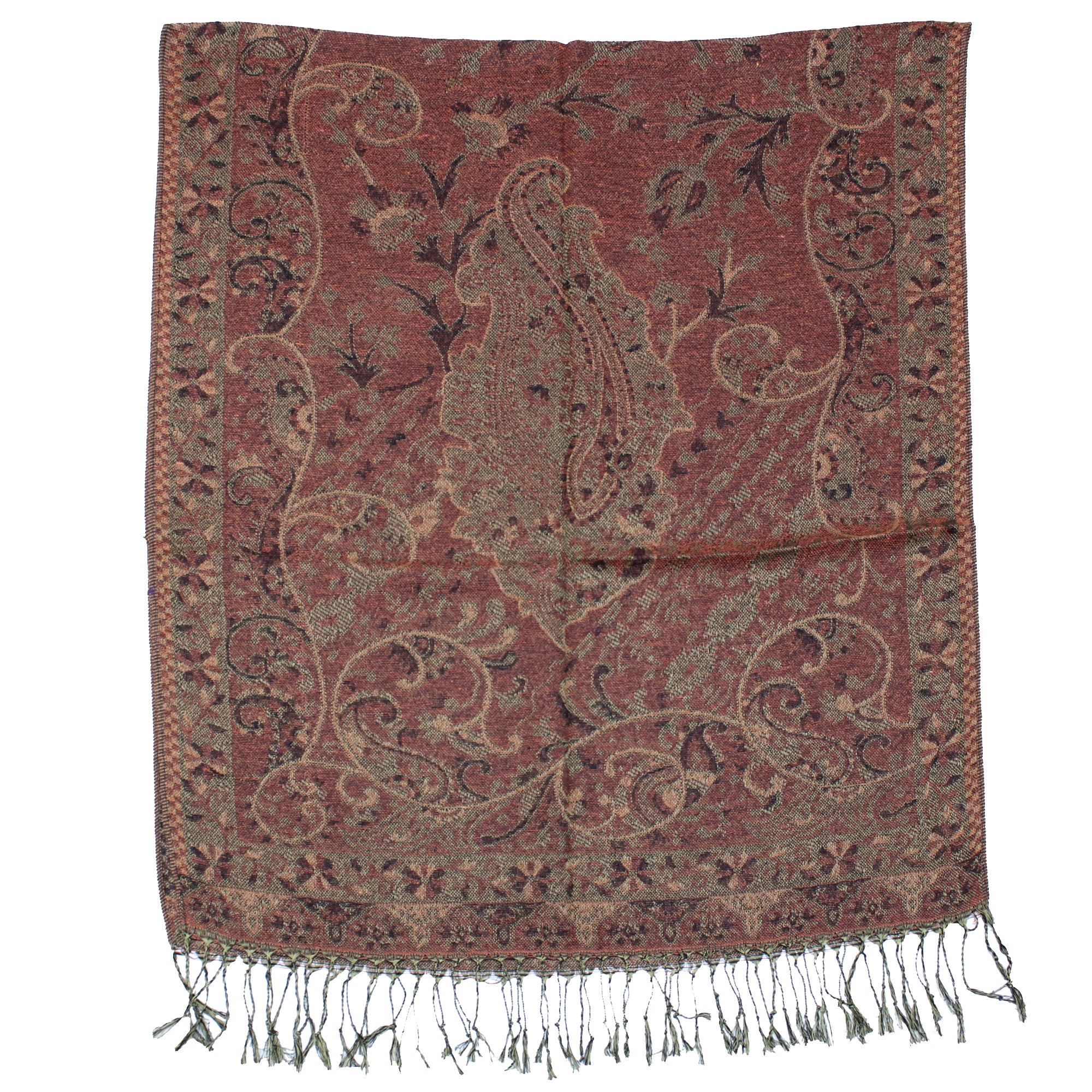 Reversible Rust Paisley Printed Pashmina
