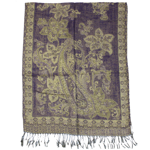 Reversible Paisley & Floral Print with Inverted Colours Pashmina with Tassels