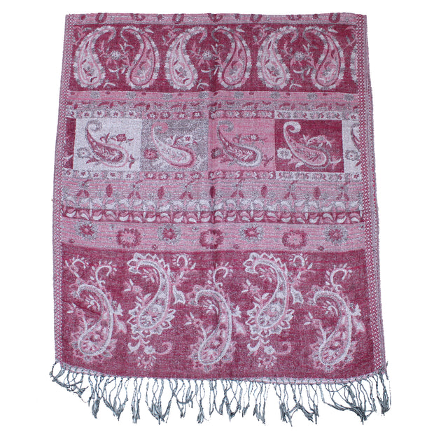 Inverted Red Paisley Print Pashmina with Tassels
