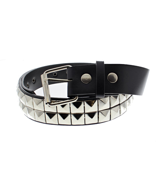 2 Row Pyramid Black PU Studded Belt with Popper Buckle