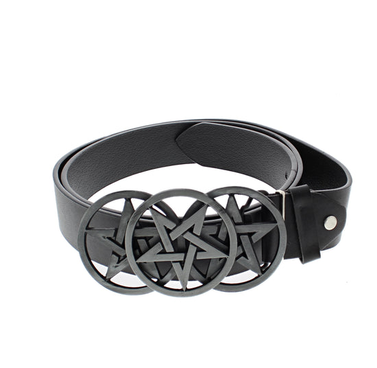 Black PU Belt with Triple Pentagram Buckle