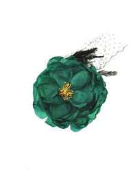 Large Buttercups Hair Flower with Feather & Net on Clip