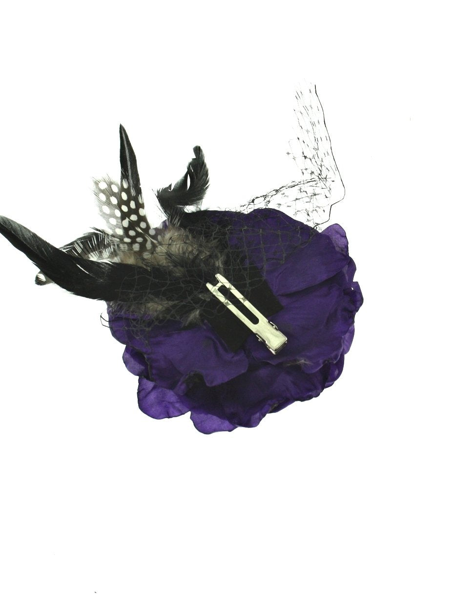 Large Buttercups Hair Flower with Feather & Net on Clip