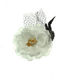 Large Buttercups Hair Flower with Feather & Net on Clip