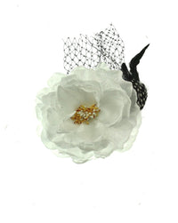 Large Buttercups Hair Flower with Feather & Net on Clip