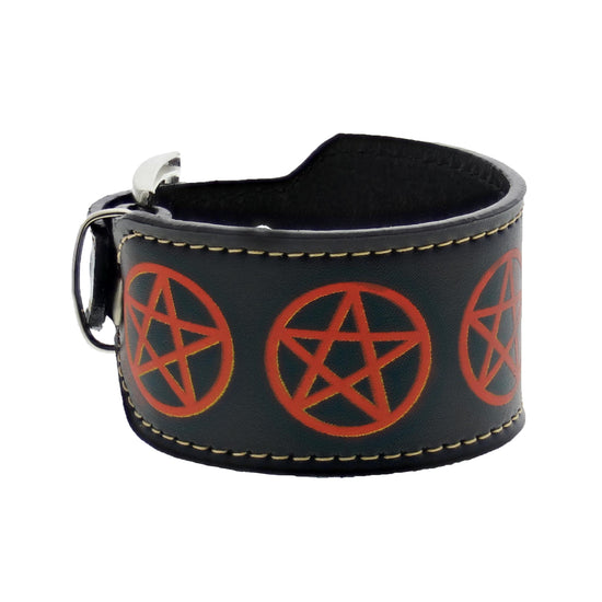 PU Bracelet with Printed Red Pentagrams