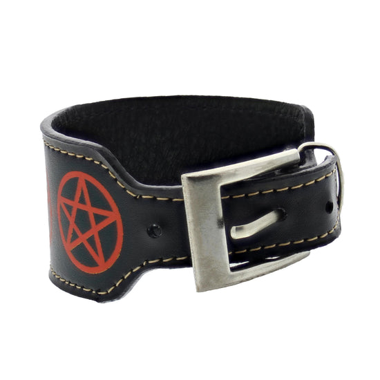 PU Bracelet with Printed Red Pentagrams